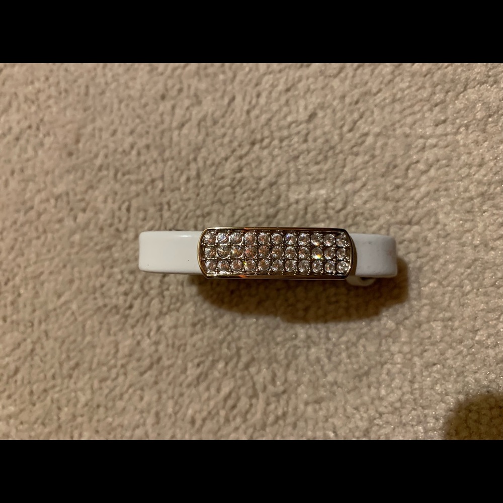 White pleather skinny bracelet w/ clear Swarovski